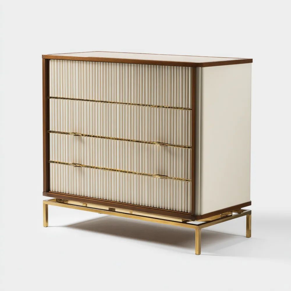 Cassettiera in legno e metallo 80x40x100 cm – Bianco/Oro – Design moderno-Aurarino