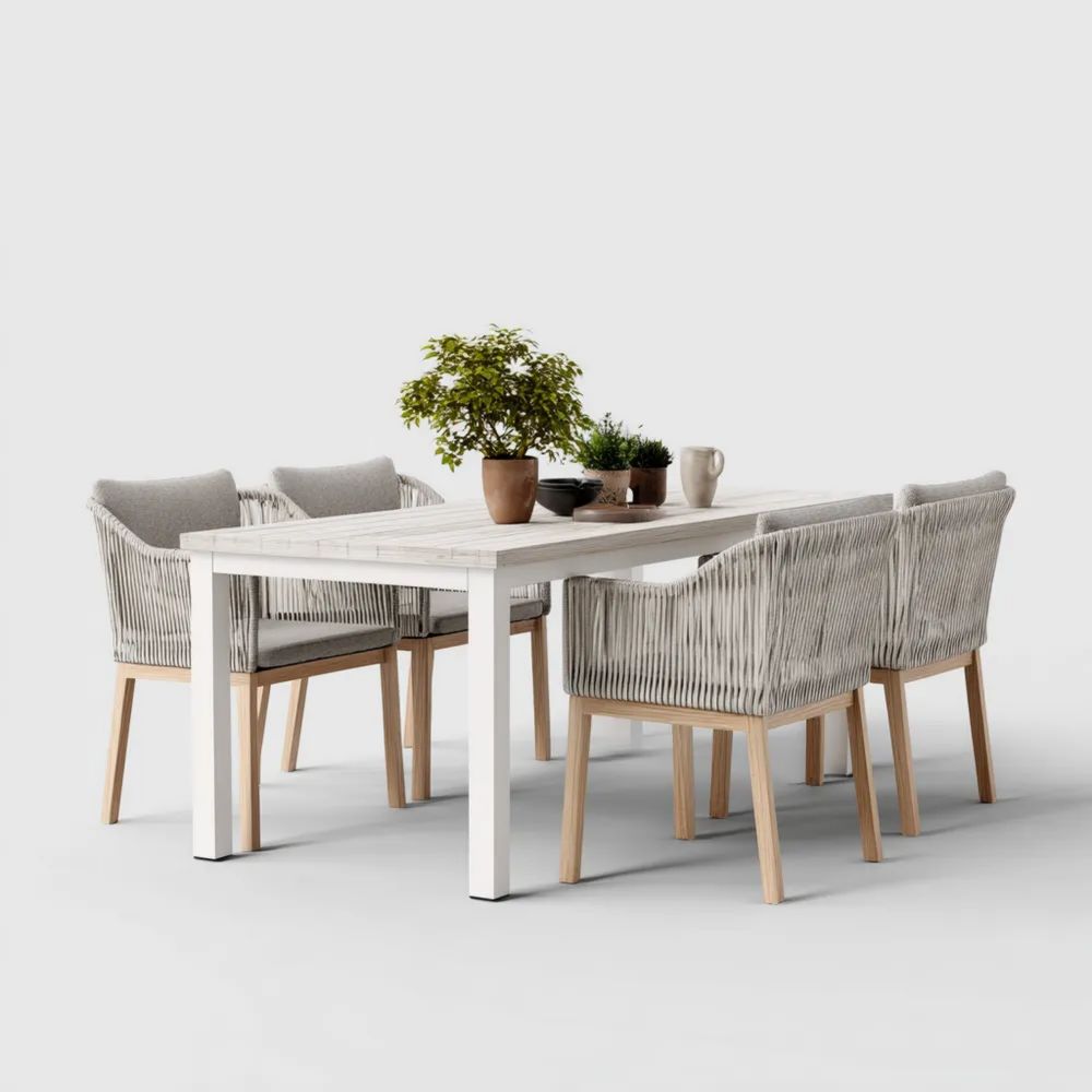 Set da pranzo da esterno in legno e metallo 200x100x75 cm - Grigio Chiaro-Aurarino