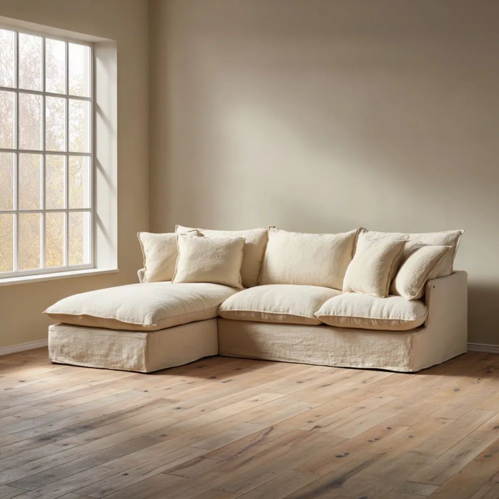 Divano angolare in tessuto lino 250x160x85 cm – Beige – Design moderno-Aurarino