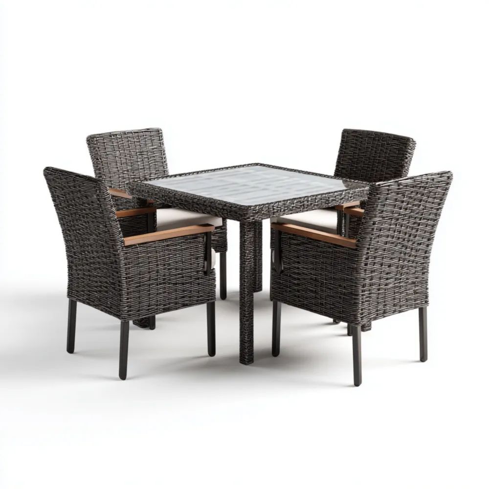 Set tavolo e sedie da esterno in rattan 90x90x75 cm - Nero-Aurarino