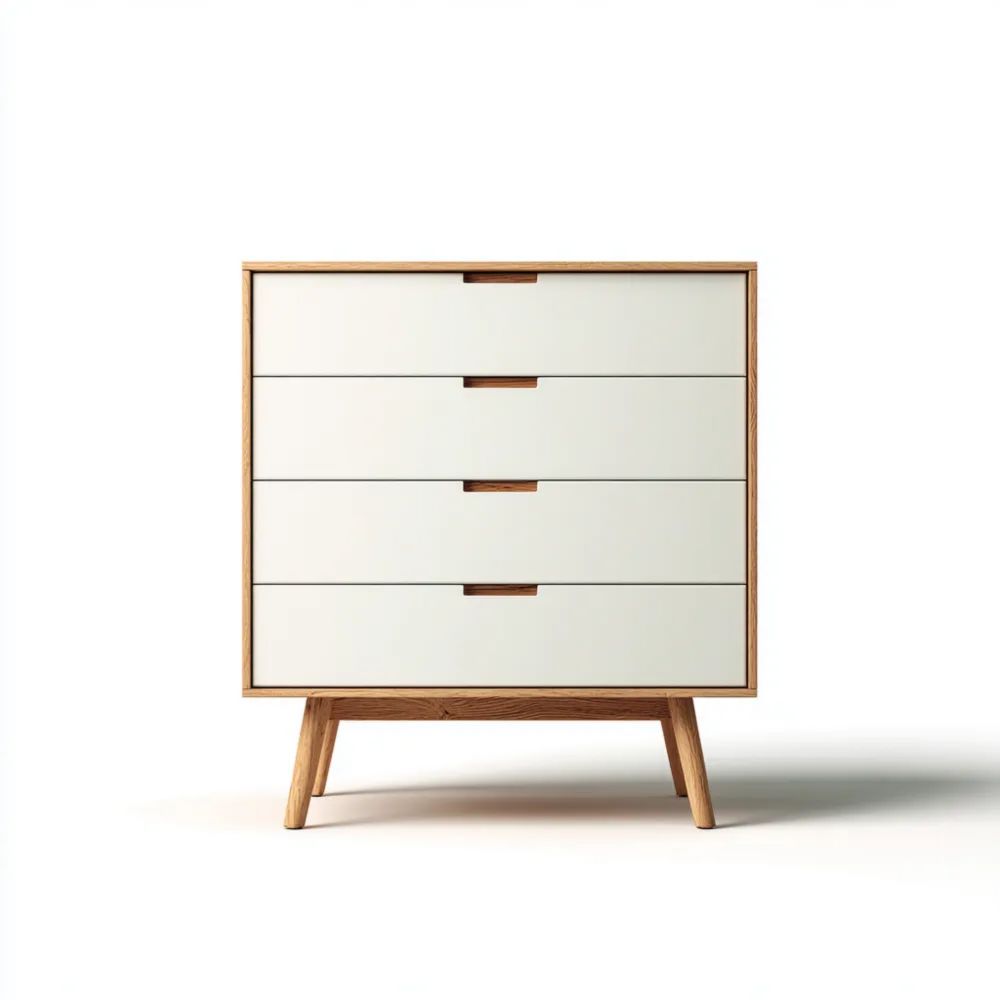 Cassettiera in legno 80x40x100 cm con 4 cassetti - Bianco/Legno naturale - Design contemporaneo-Aurarino