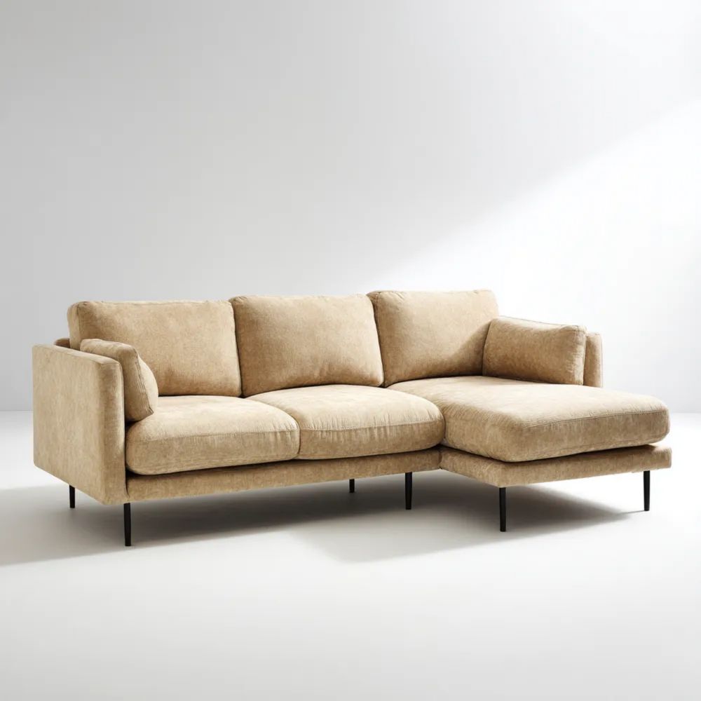 Divano angolare in tessuto 260x150x85 cm - Beige - Design moderno-Aurarino