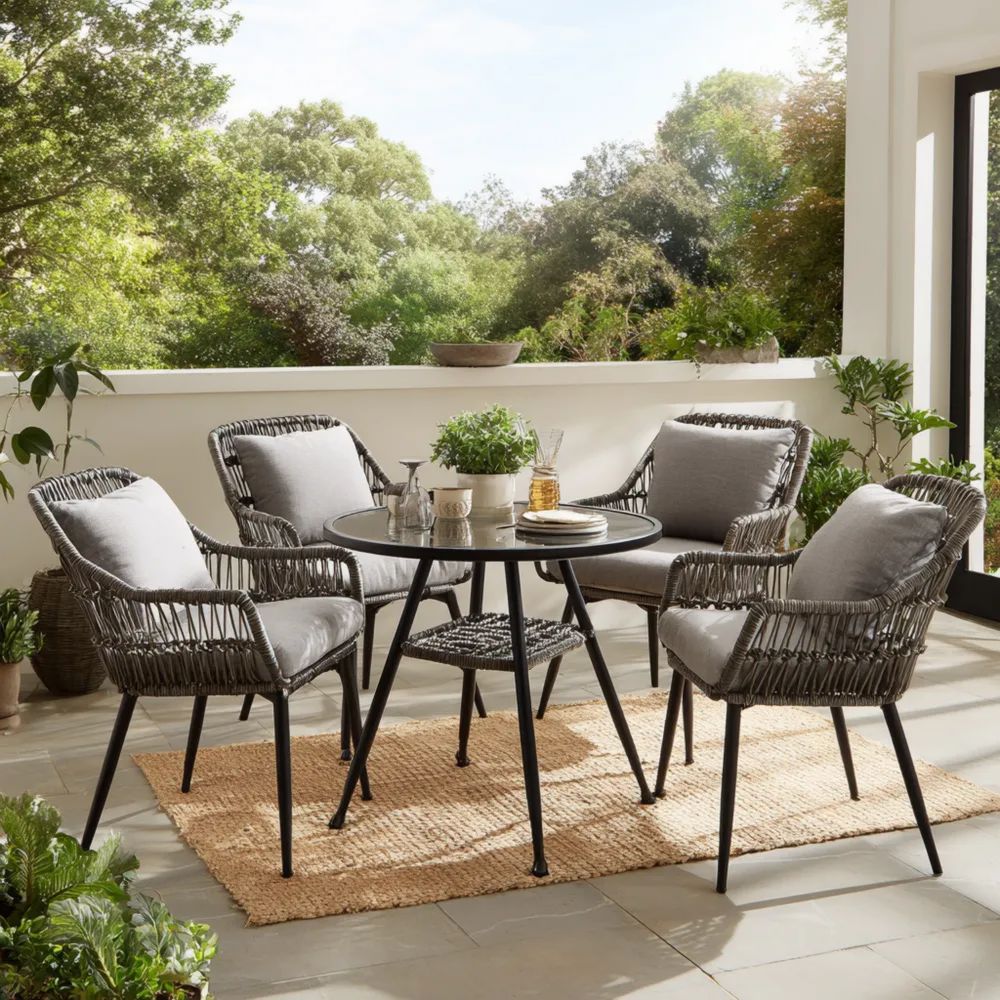 Set Mobili da Giardino in Rattan Sintetico 90x75/60x60x90 cm - Grigio - Design Moderno-Aurarino