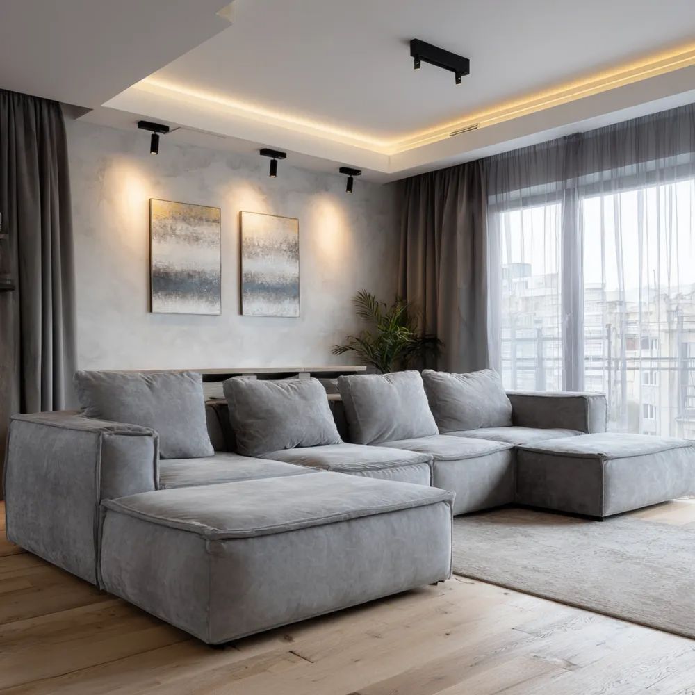 Divano angolare in tessuto 300x200x85 cm - Grigio - Design moderno-Aurarino