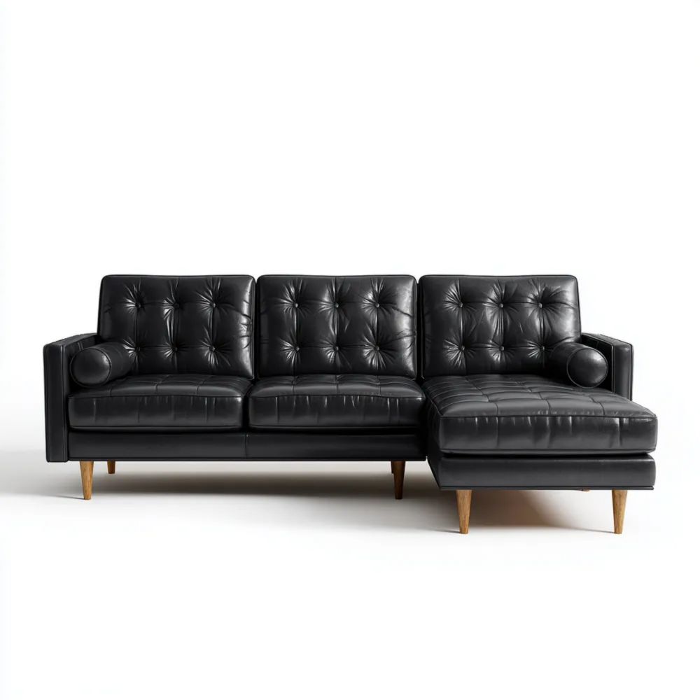 Divano angolare in pelle 270x160x85 cm - Nero - Design moderno-Aurarino