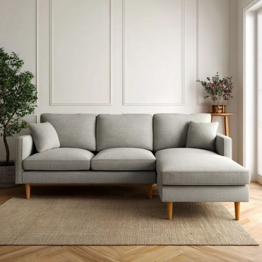 Divano angolare in tessuto 260x160x85 cm – Grigio Chiaro – Design moderno-Aurarino