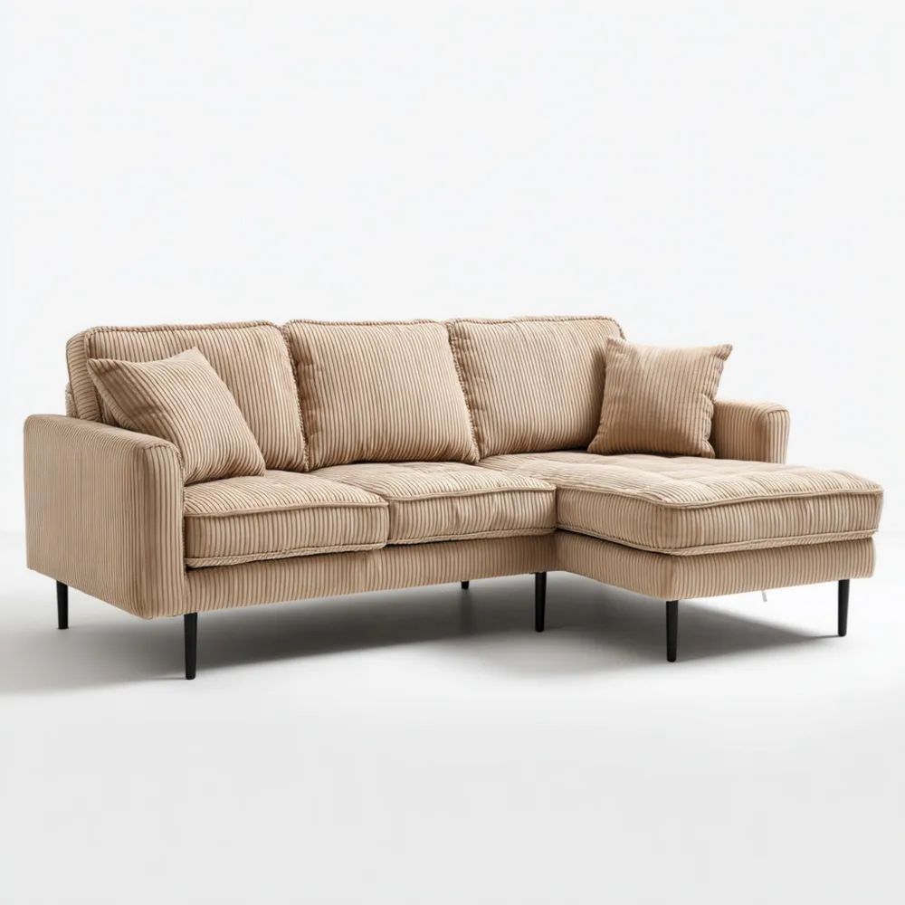 Divano angolare in tessuto a coste 280x160x85 cm - Beige-Aurarino