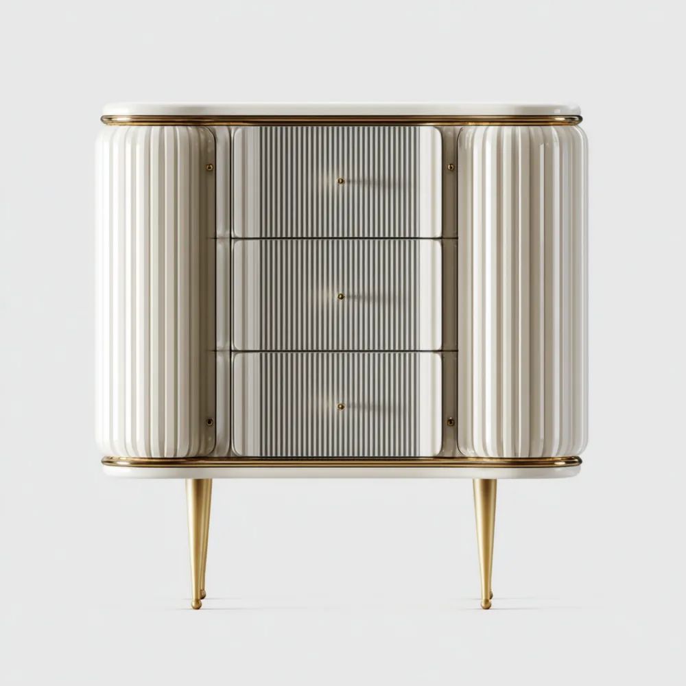 Cassettiera Moderna Metallo/Legno 80x40x85 cm – Bianco/Oro – Design Lussuoso-Aurarino