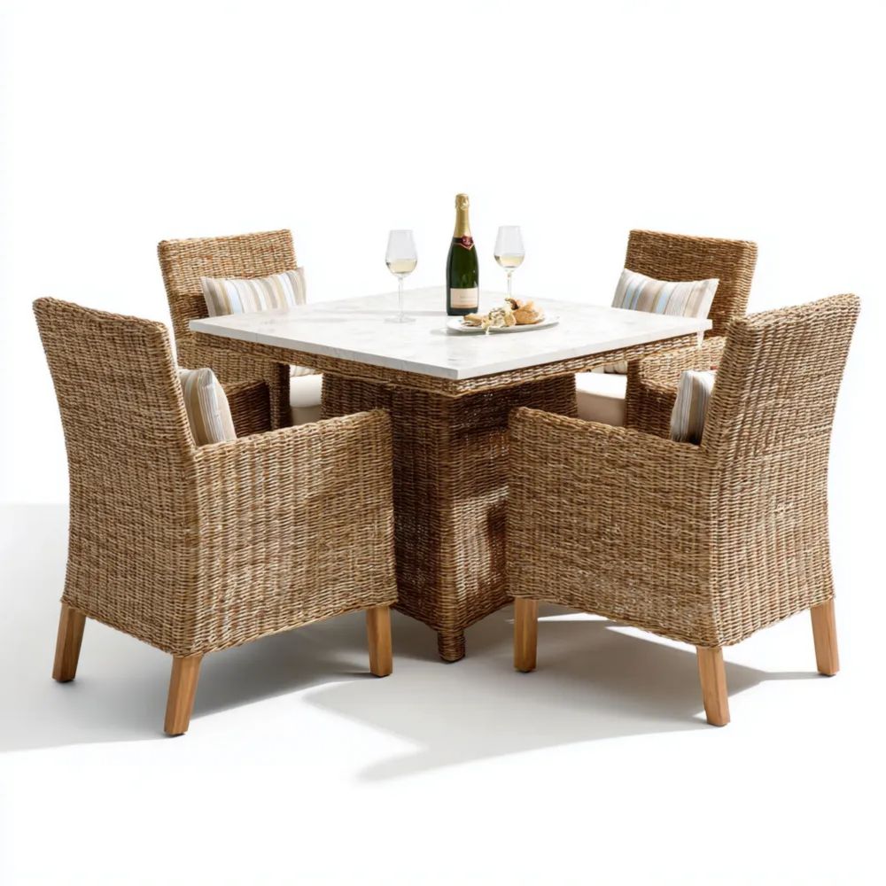 Set tavolo e sedie da esterno Rattan 100x100x75 cm – Naturale – Design Contemporaneo-Aurarino