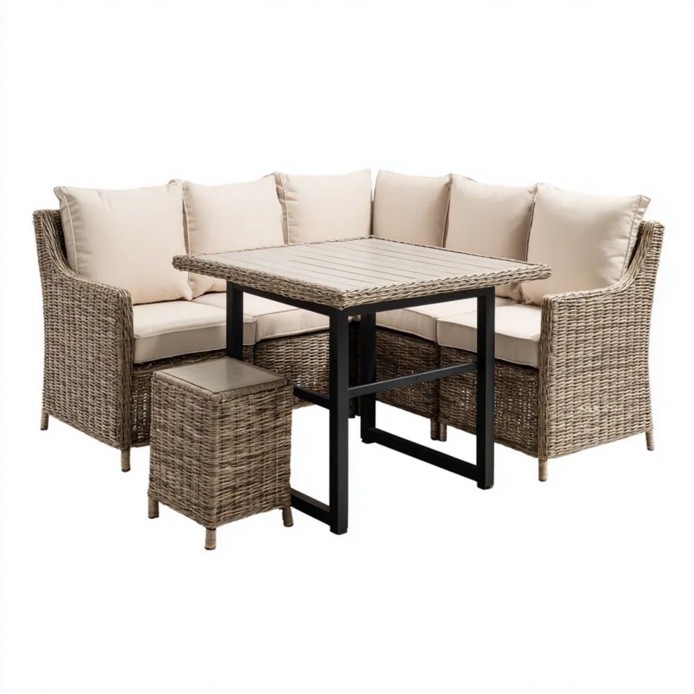 Set salotto da giardino in rattan 150x150 cm - Tavolo 100x60x75 cm - Beige - Design elegante-Aurarino