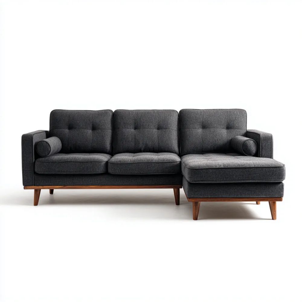 Divano angolare in tessuto 280x150x85 cm - Grigio scuro-Aurarino