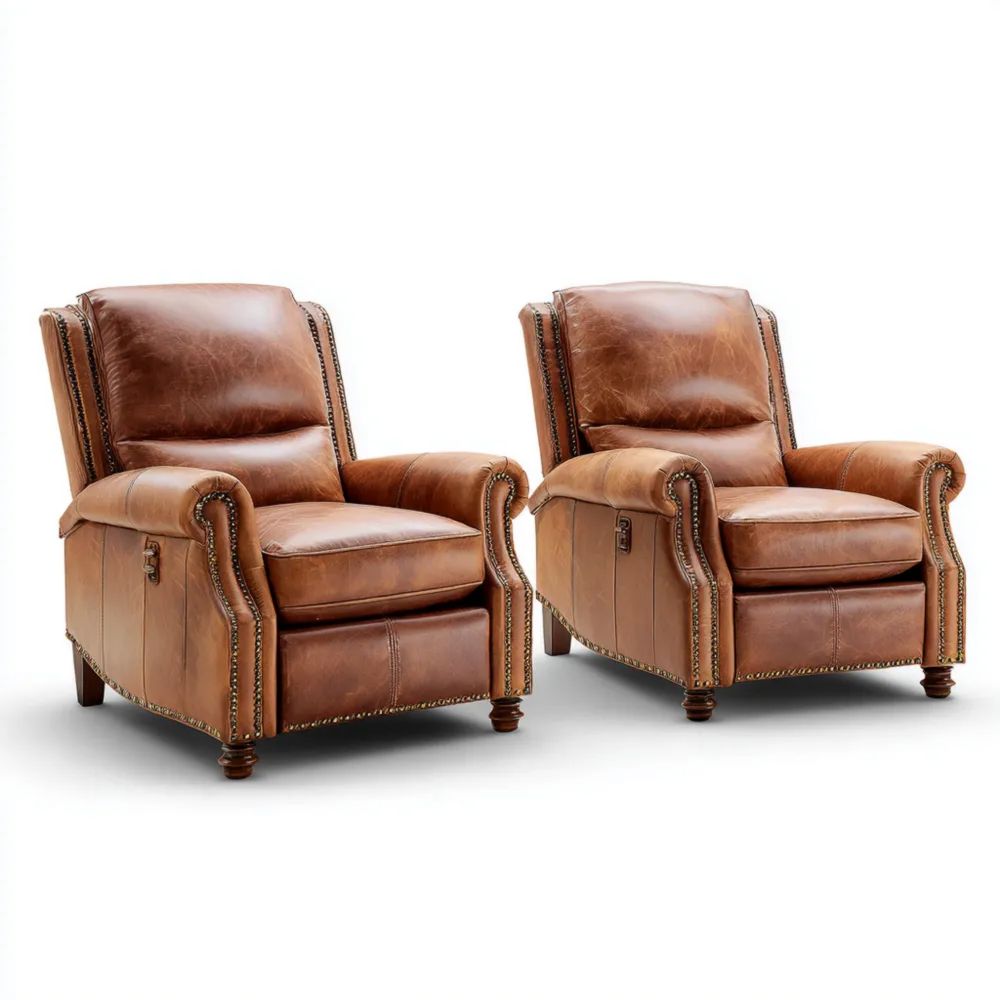 Set di Poltrone Reclinabili in Pelle - 85x95x105 cm - Marrone Vintage-Aurarino