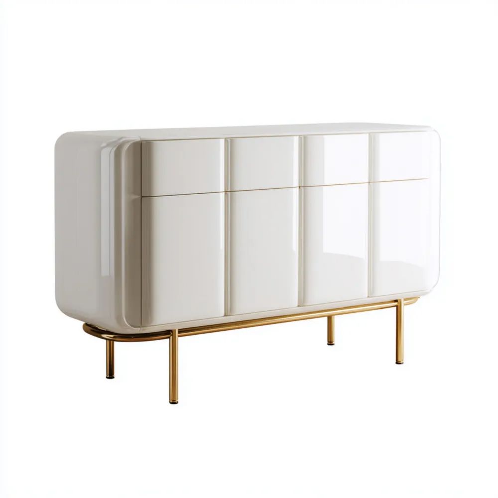 Cassettiera Moderna Laccata 120x40x85 cm – Bianco/Dorato – Design Elegante-Aurarino