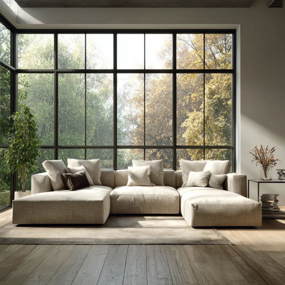 Divano angolare in tessuto 300x150x80 cm – Beige – Design Contemporaneo-Aurarino