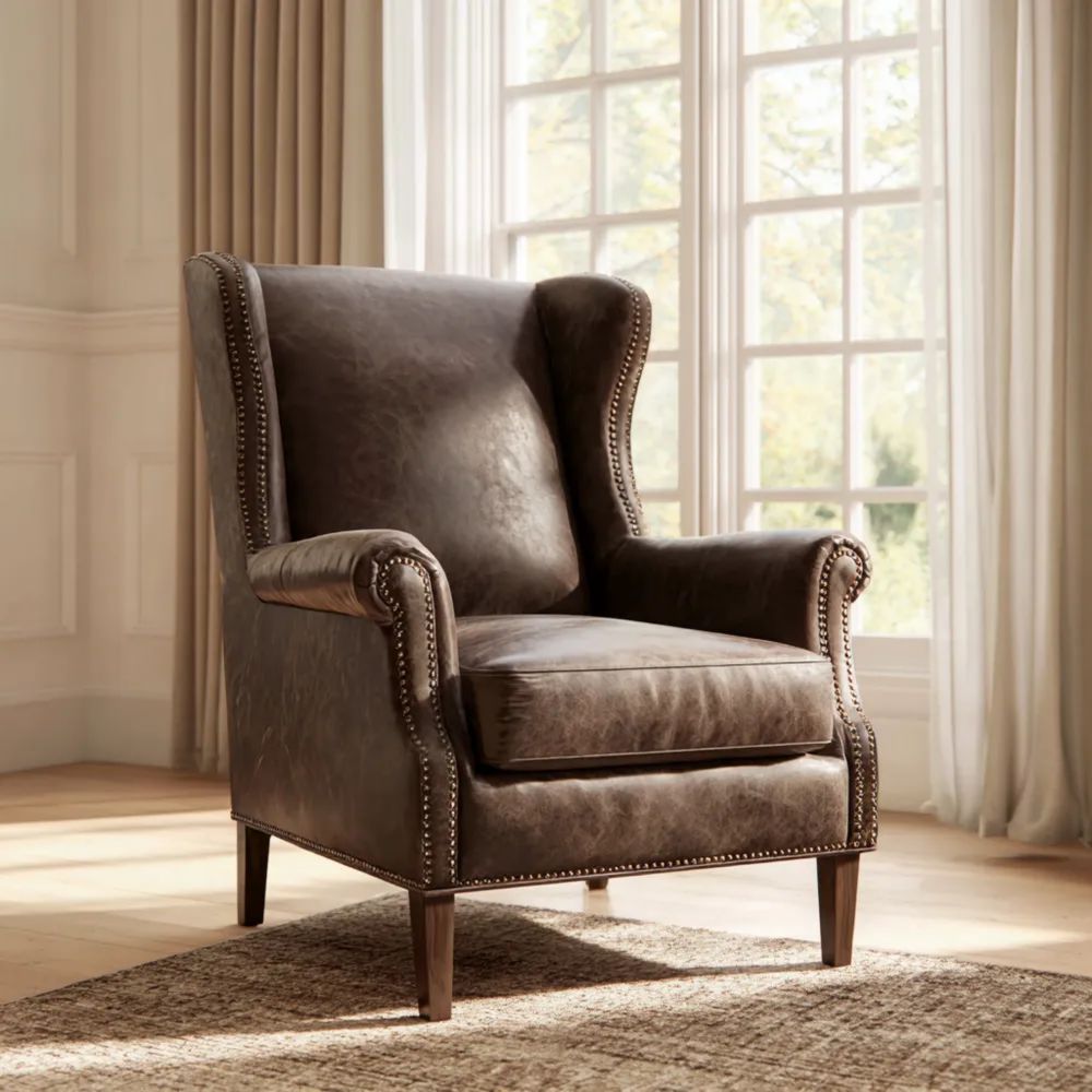 Poltrona in Pelle 85x90x100 cm - Marrone - Design Classico-Aurarino