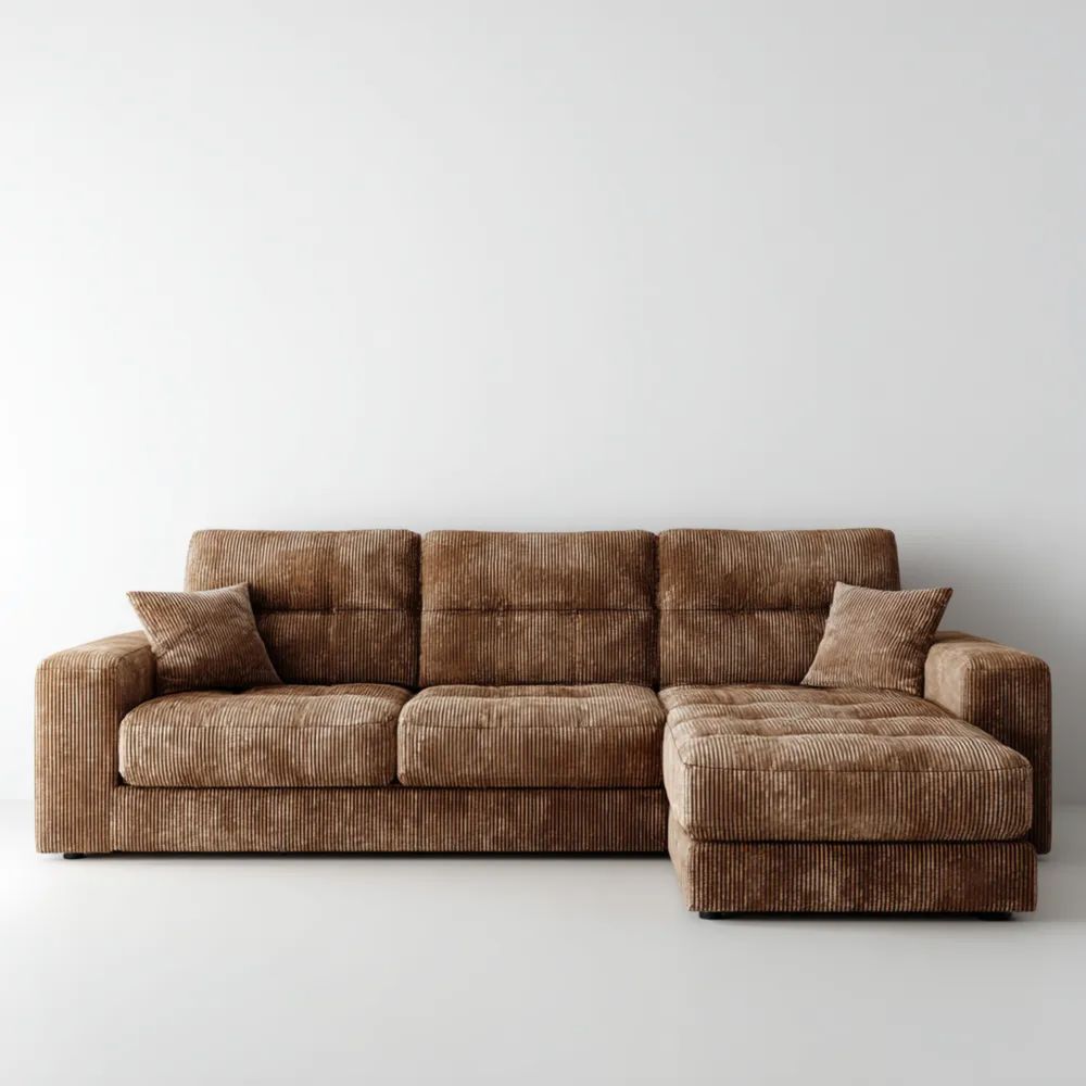 Divano angolare in tessuto a coste 260x160x90 cm - Marrone - design moderno-Aurarino