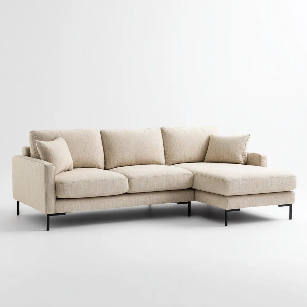 Divano angolare in tessuto 250x90x100 cm - Beige - Design moderno-Aurarino