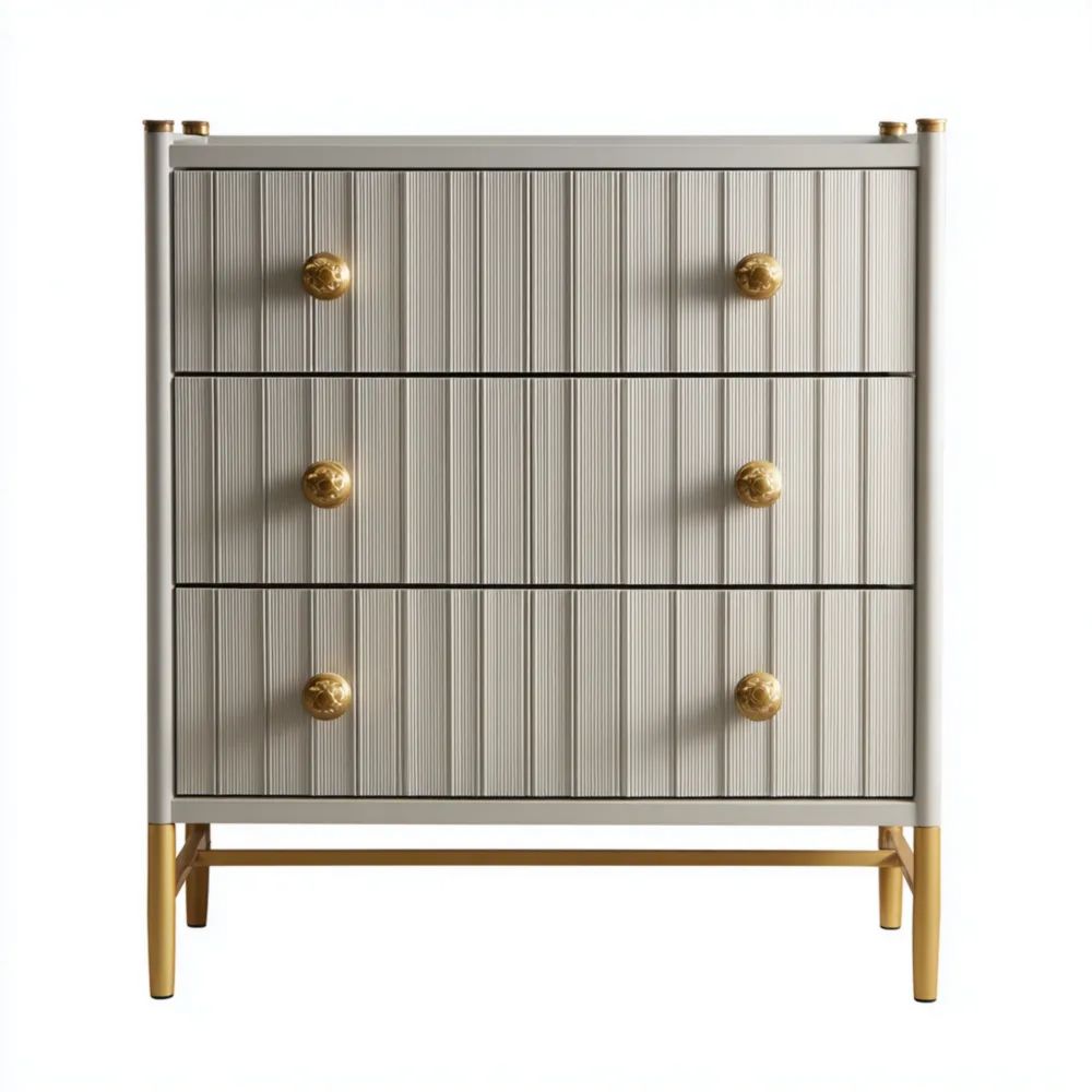 Cassettiera a Tre Cassetti in Legno 80x40x90 cm – Bianco/Oro – Design Moderno-Aurarino