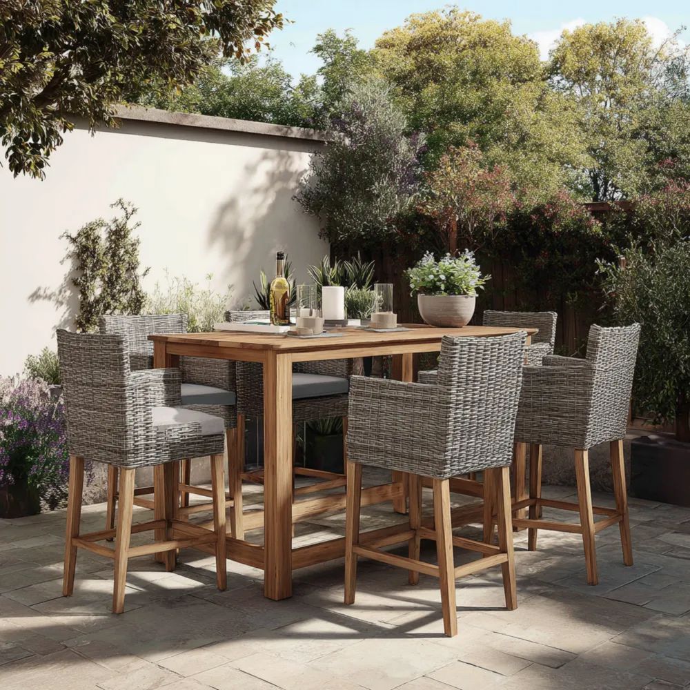 Set bar da esterno in legno 6 pezzi 150x90x100 cm – Beige/Grigio – Design moderno-Aurarino