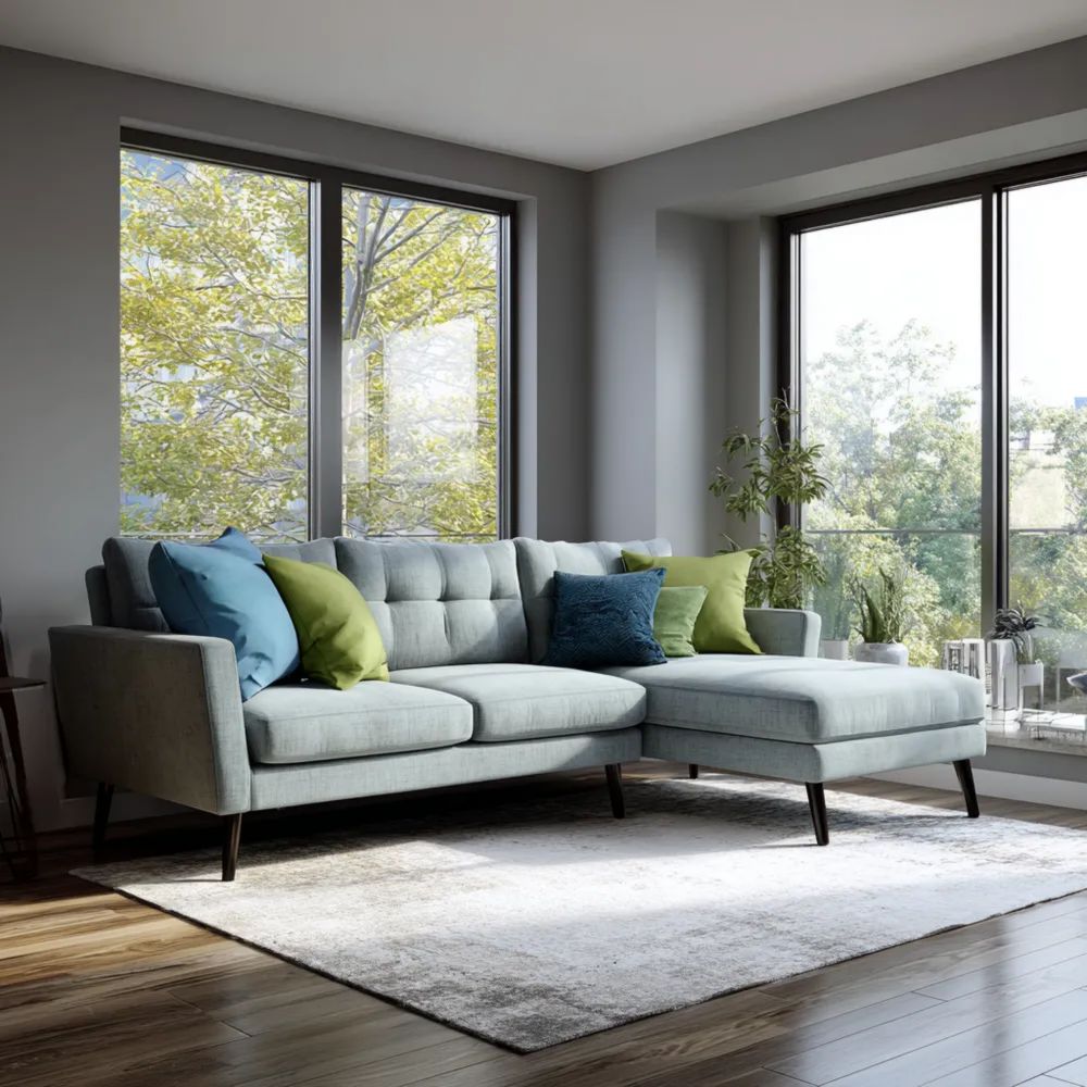 Divano angolare in tessuto 300x200x90 cm - Grigio Chiaro - Design moderno-Aurarino