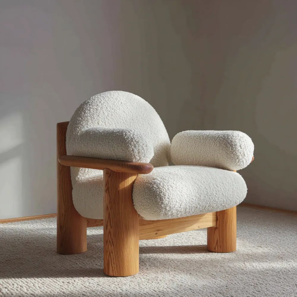 Poltrona Imbottita Tessuto Bouclé 70x80x75 cm - Crema - Design Vintage-Aurarino