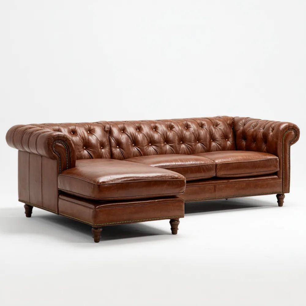 Divano angolare in pelle 250x100x85 cm - Marrone-Aurarino