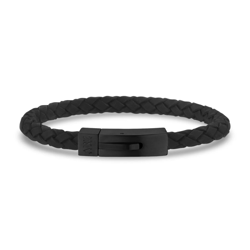 Black Leather Bracelet With Black Clasp