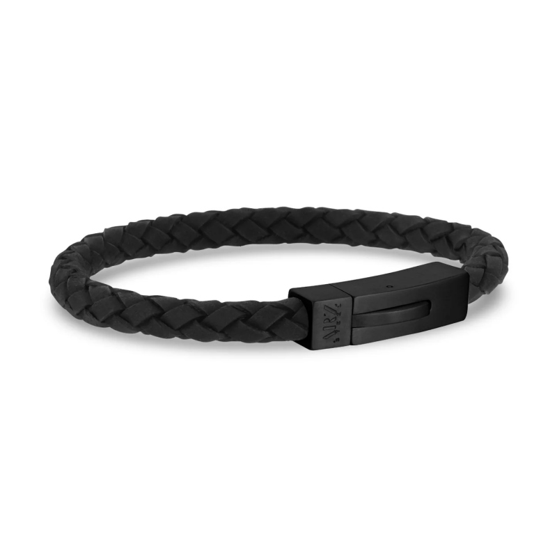 Black Leather Bracelet With Black Clasp