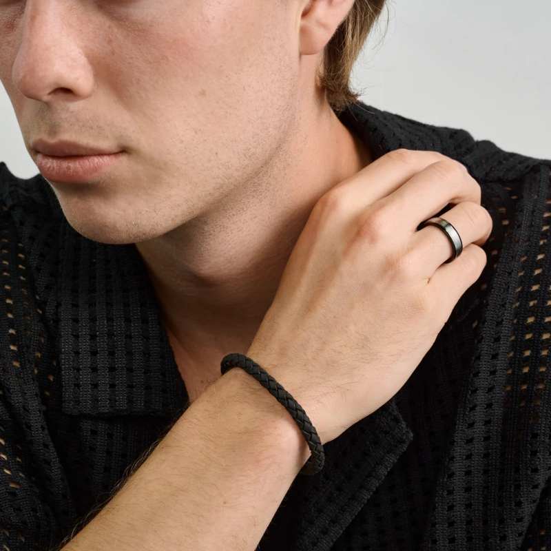 Black Leather Bracelet With Black Clasp
