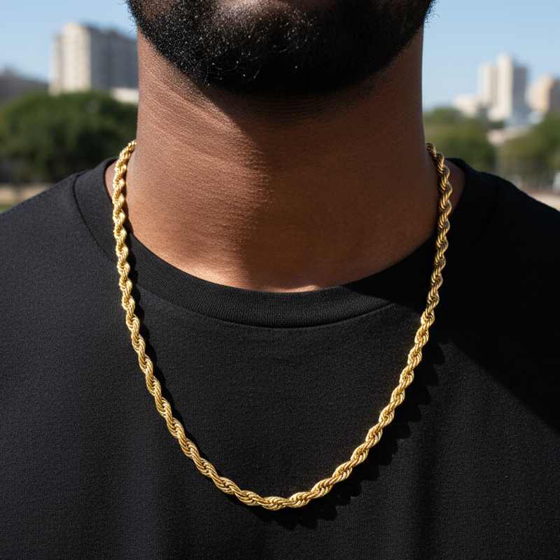 6mm 18K Gold Finish Rope Chain