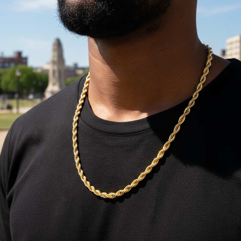 6mm 18K Gold Finish Rope Chain