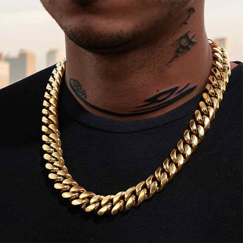 14mm Stainless Steel Miami Cuban Chain in Gold