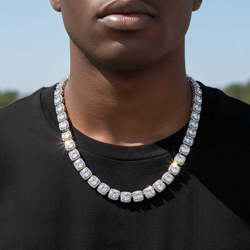 10mm Clustered Tennis Chain in White Gold