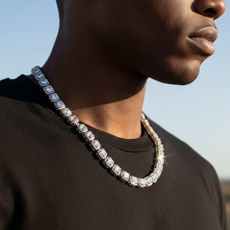 10mm Clustered Tennis Chain in White Gold