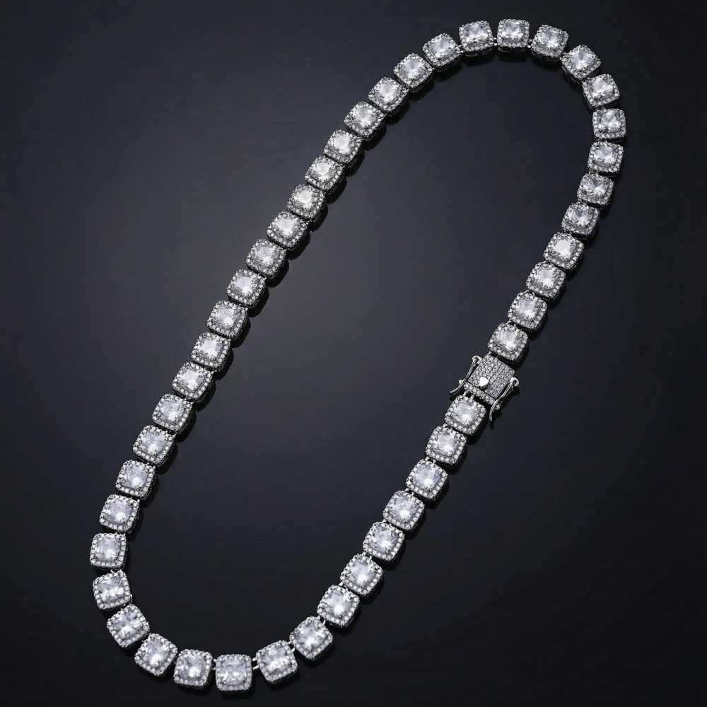 10mm Clustered Tennis Chain in White Gold