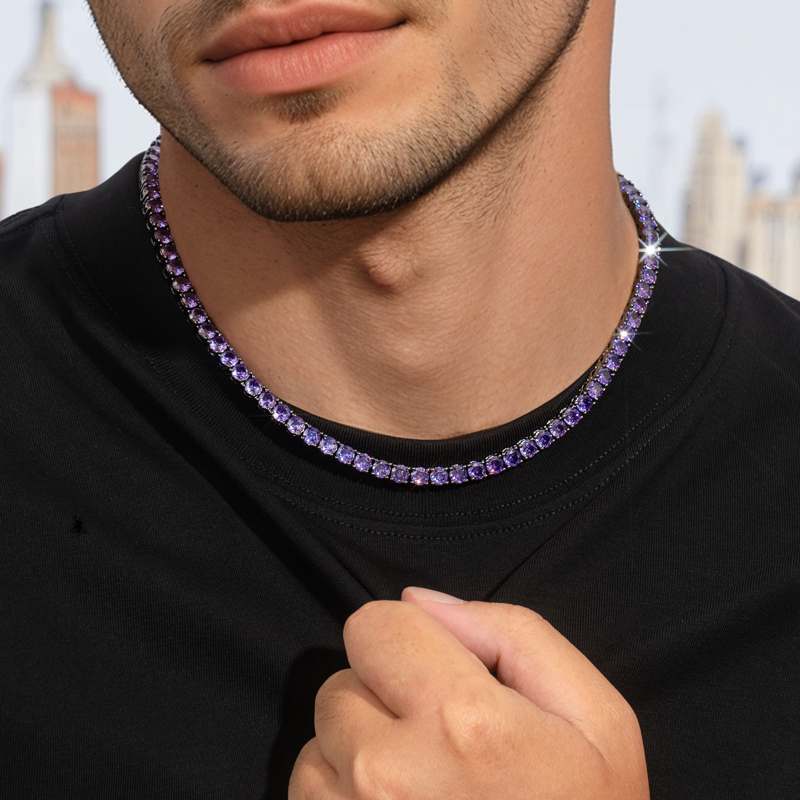 Purple 5mm Tennis Chain in Black Gold