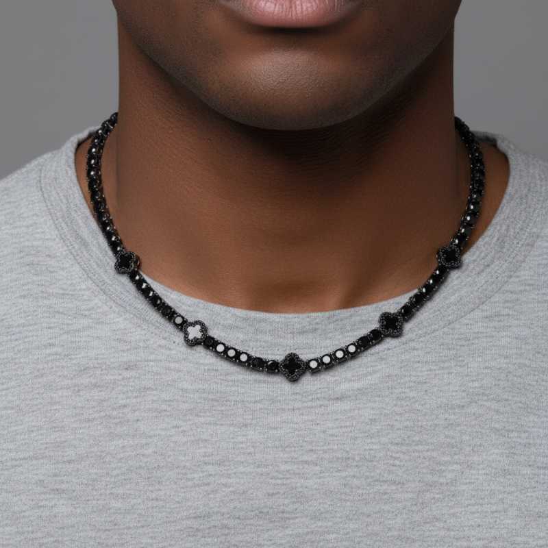 Iced Out Black Four Leaf Clover Tennis Chain