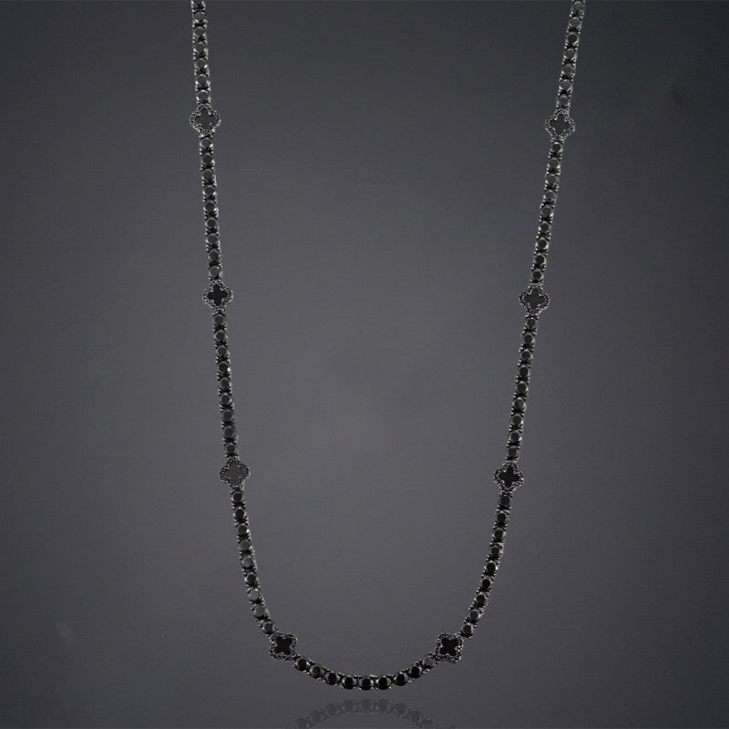 Iced Out Black Four Leaf Clover Tennis Chain