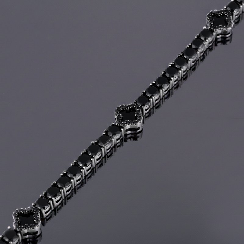 Iced Out Black Four Leaf Clover Tennis Chain
