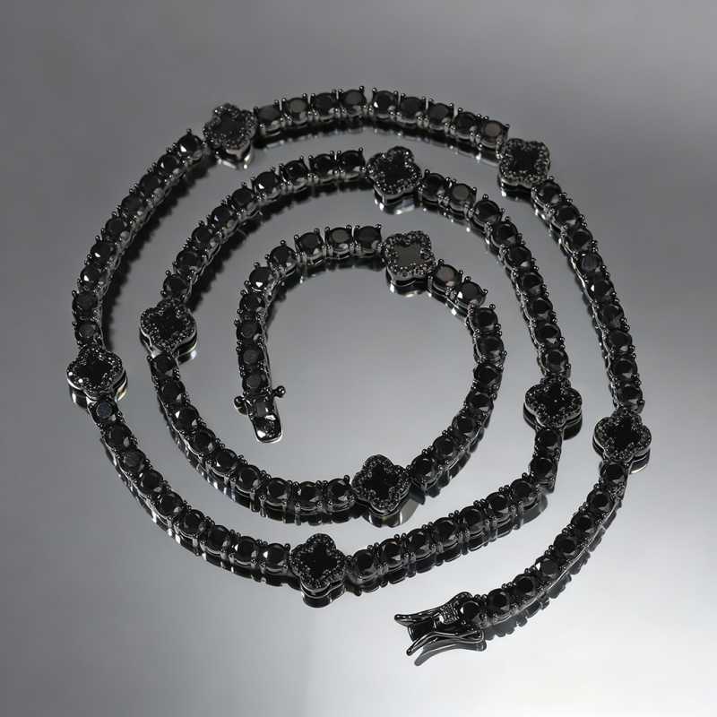 Iced Out Black Four Leaf Clover Tennis Chain