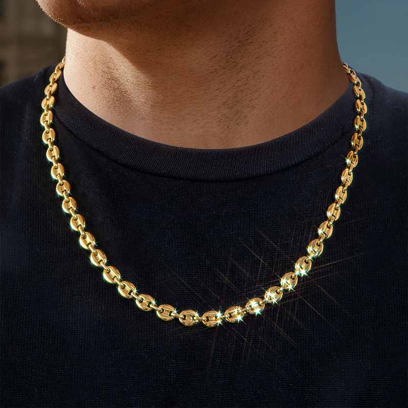 7mm 22" Stainless Steel Coffee Bean Chain in Gold