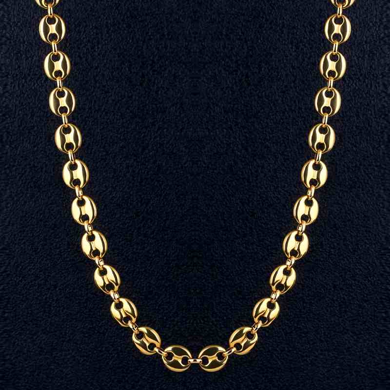 7mm 22" Stainless Steel Coffee Bean Chain in Gold
