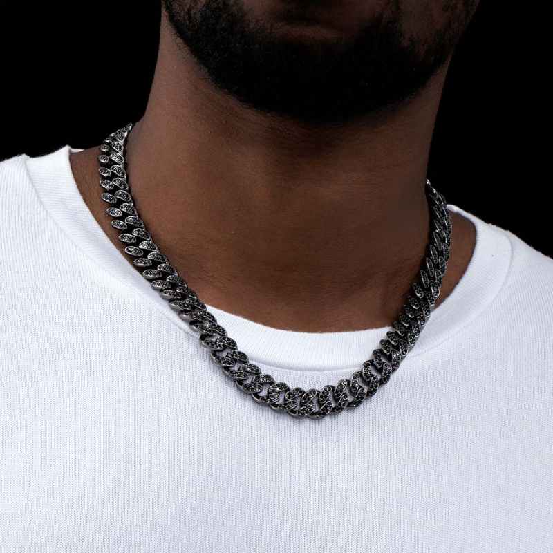12mm Black Iced Miami Cuban Link Chain