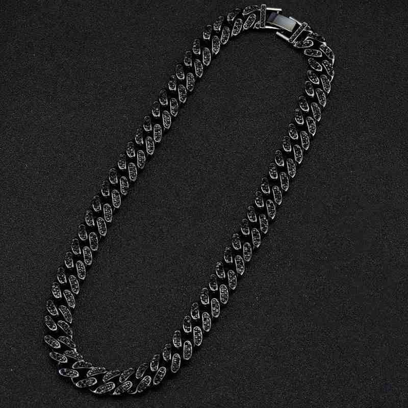 12mm Black Iced Miami Cuban Link Chain