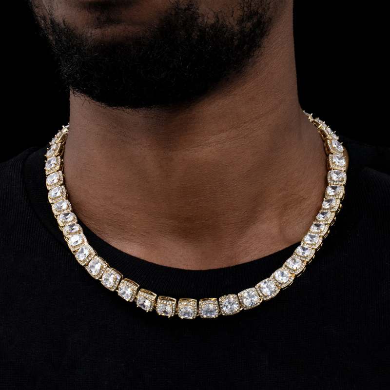10mm Clustered Tennis Chain in Gold