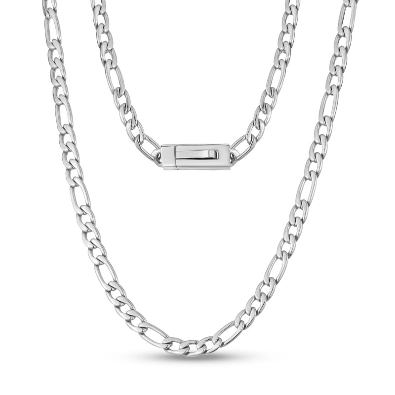 Mens 7MM Stainless Steel Figaro Link Chain Necklace