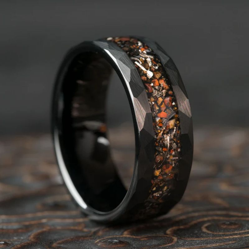 Tungsten Ring With Meteorite Dinosaur Bone Bands