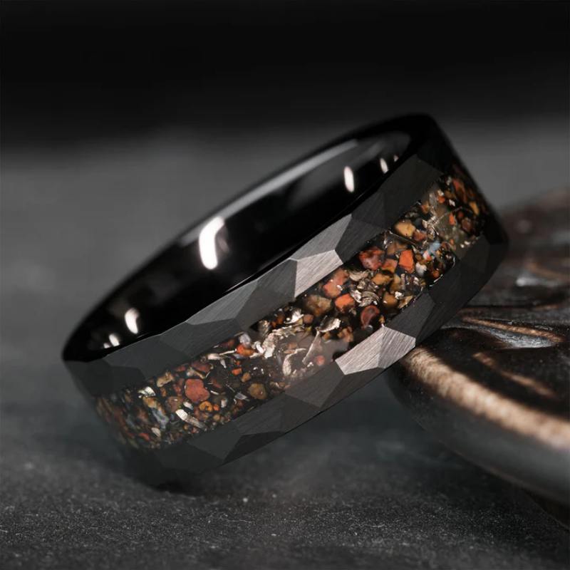 Tungsten Ring With Meteorite Dinosaur Bone Bands