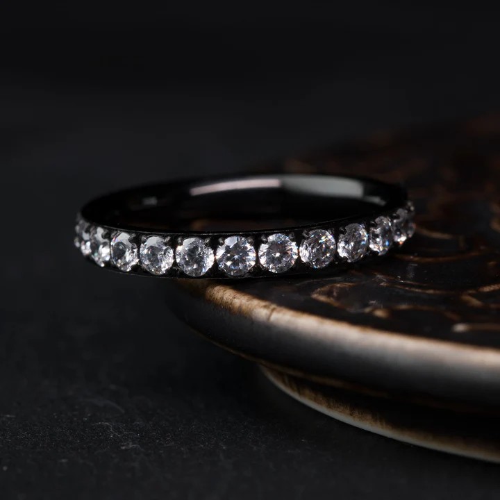 Black Titanium and Cubic Zirconia Ring