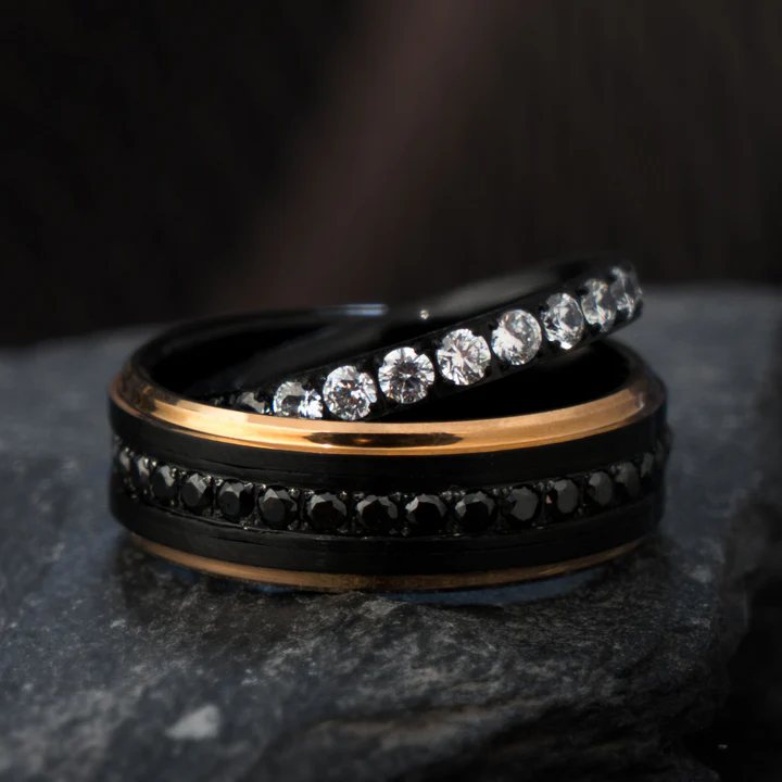 Black Titanium and Cubic Zirconia Ring